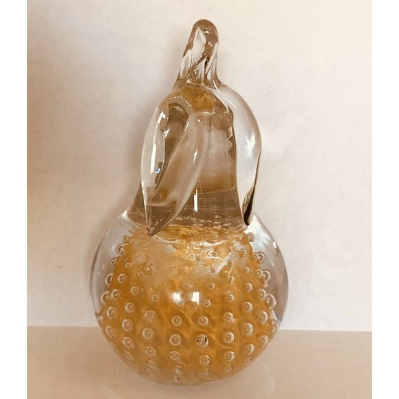 Pear Paperweight Signed By Fm Konstglas, Ronneby  Sweden, Style B-633 Gold Vintg - Picture 7 of 11